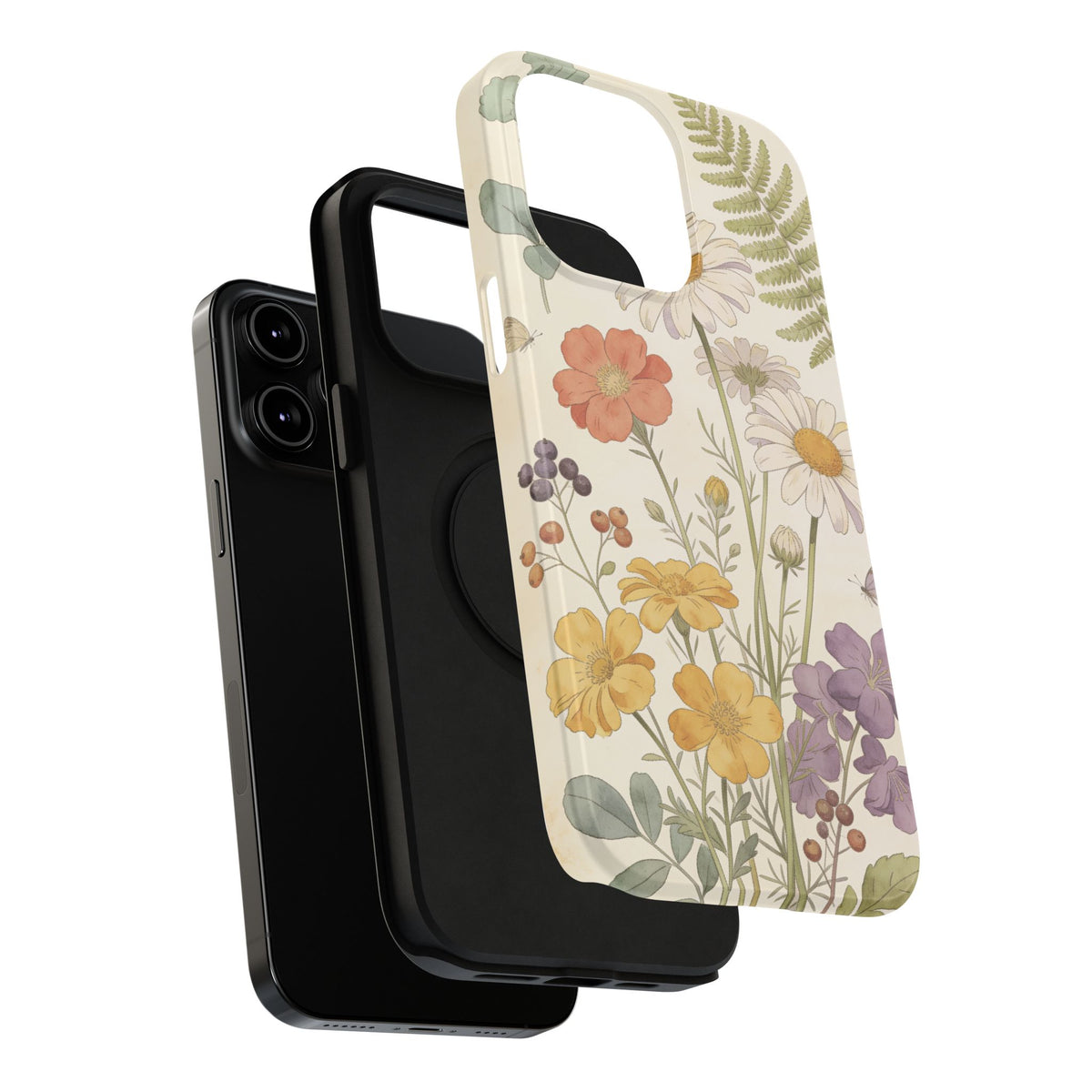 Floral Wildflower Impact-Resistant Phone Case — Daisy & Fern Protective Cover