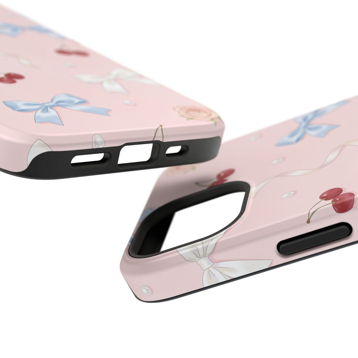 Pink Ribbon & Cherry Impact Phone Case — Cute Floral Bow Protective Case