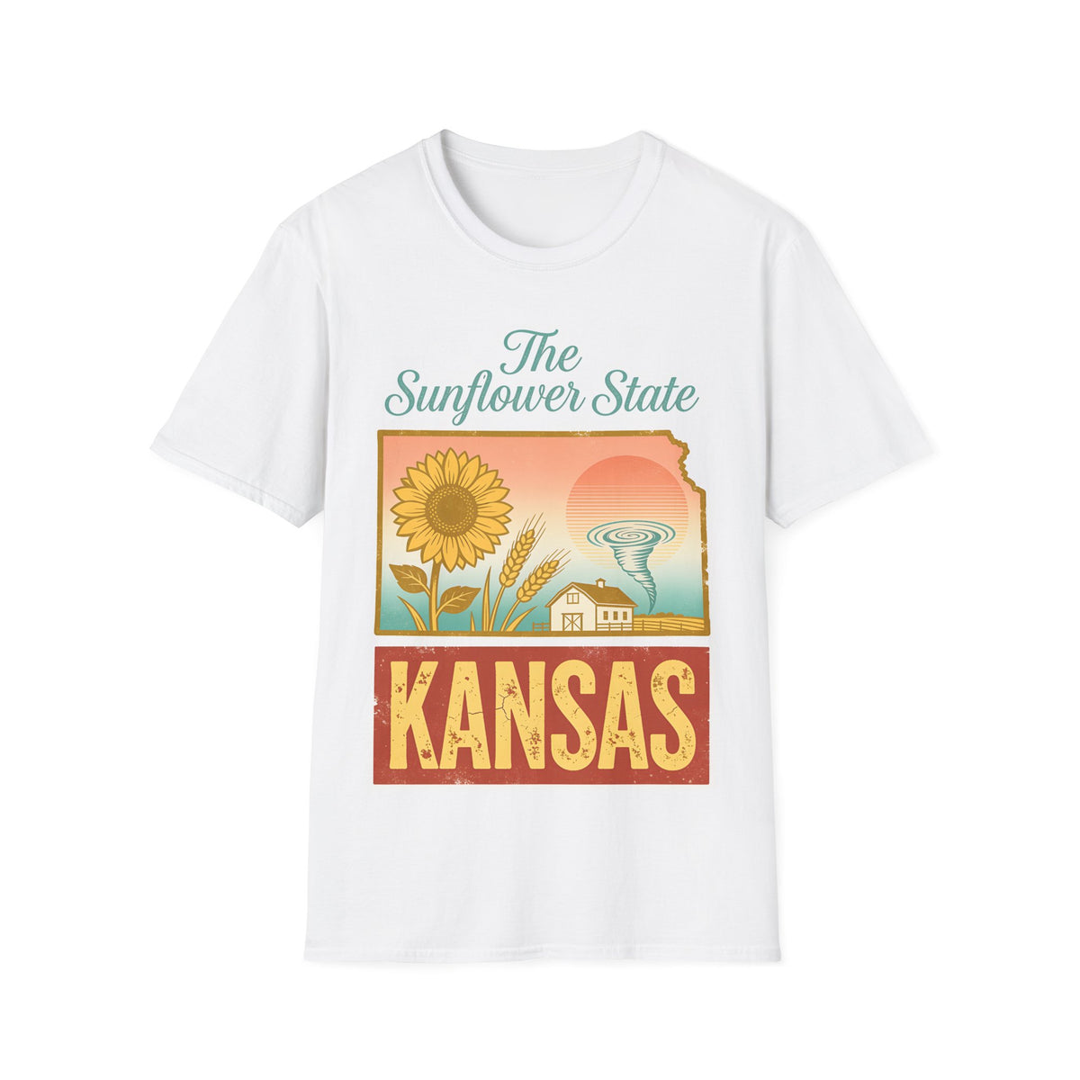 The Sunflower State Kansas T-Shirt | Retro Sunflower Sunset Design