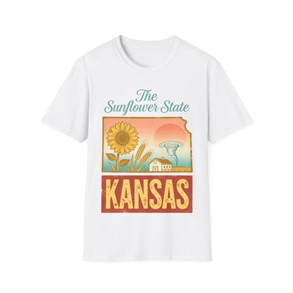 The Sunflower State Kansas T-Shirt | Retro Sunflower Sunset Design