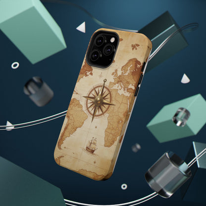 Vintage World Map Compass Phone Case — Nautical Explorer Impact-Resistant Case