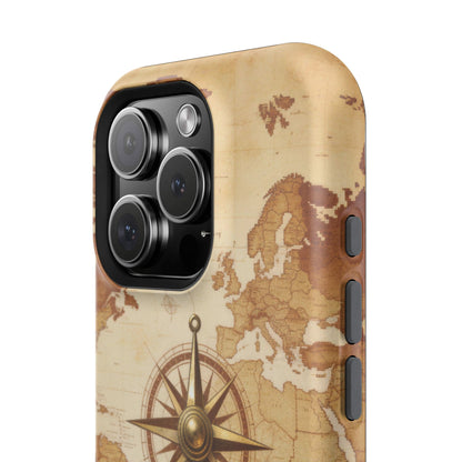 Vintage World Map Compass Phone Case — Nautical Explorer Impact-Resistant Case
