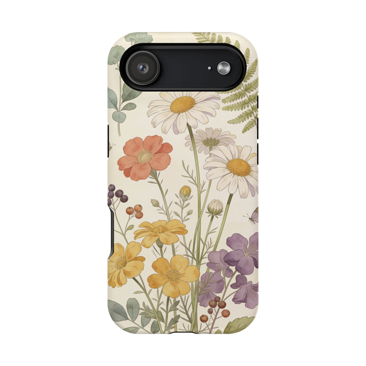 Floral Wildflower Impact-Resistant Phone Case — Daisy & Fern Protective Cover