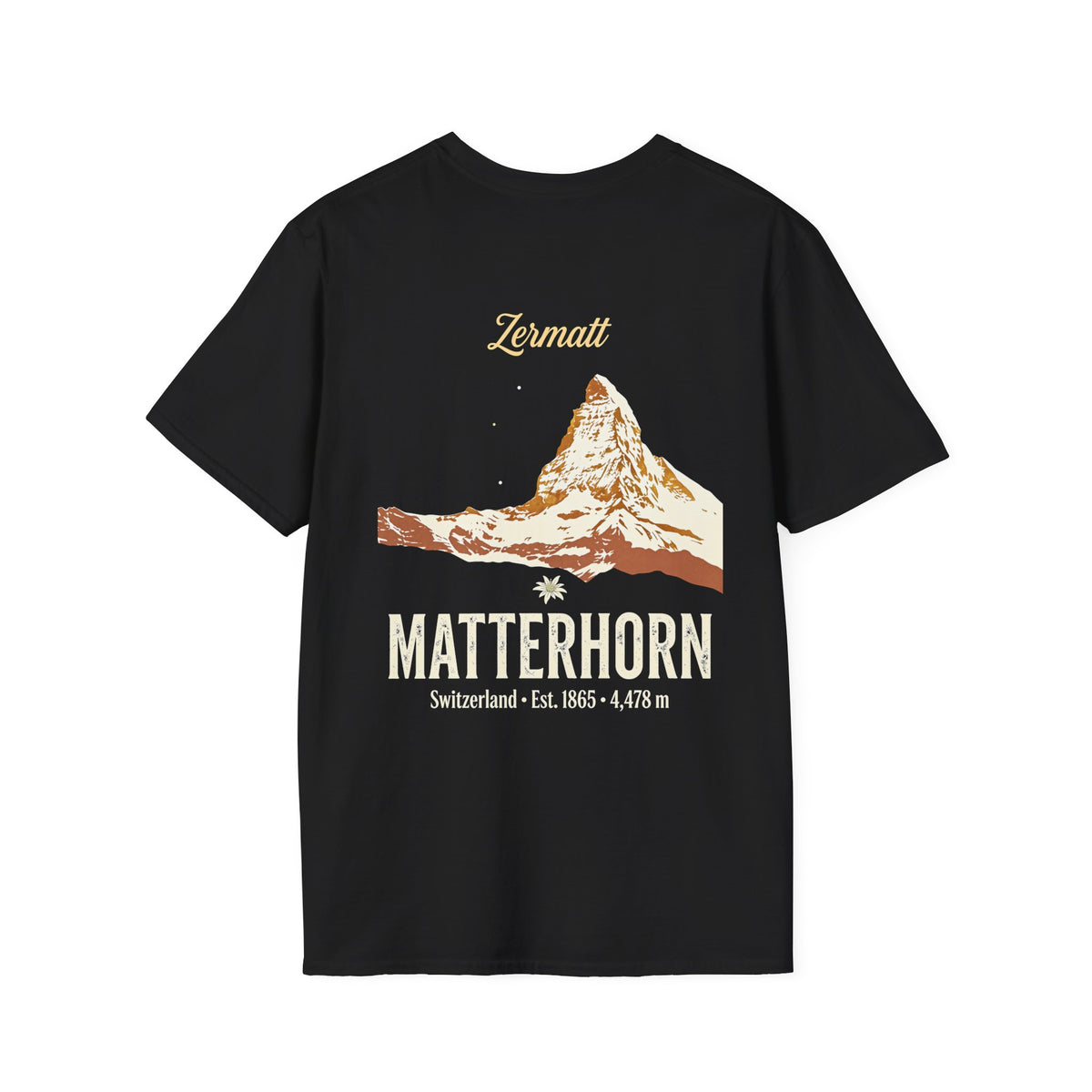 Zermatt Matterhorn T-Shirt — Vintage Swiss Alps Iconic Mountain Souvenir Black Tee