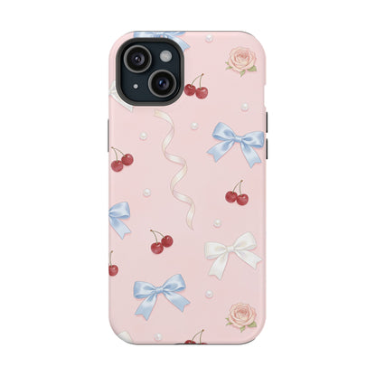 Pink Ribbon & Cherry Impact Phone Case — Cute Floral Bow Protective Case