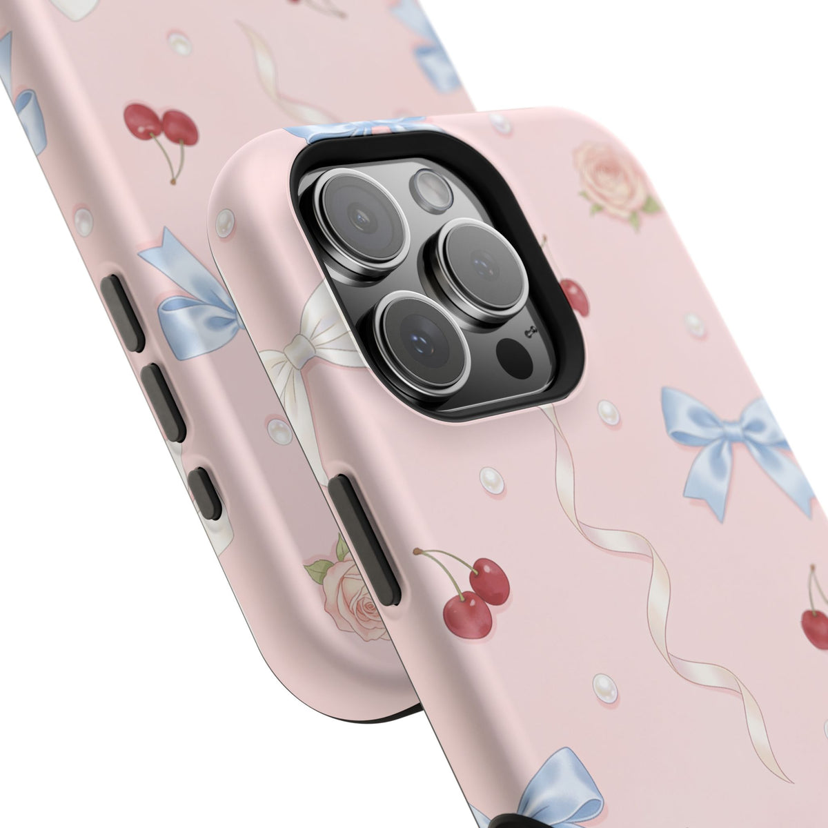 Pink Ribbon & Cherry Impact Phone Case — Cute Floral Bow Protective Case