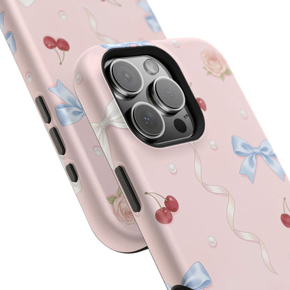 Pink Ribbon & Cherry Impact Phone Case — Cute Floral Bow Protective Case