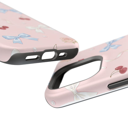 Pink Ribbon & Cherry Impact Phone Case — Cute Floral Bow Protective Case