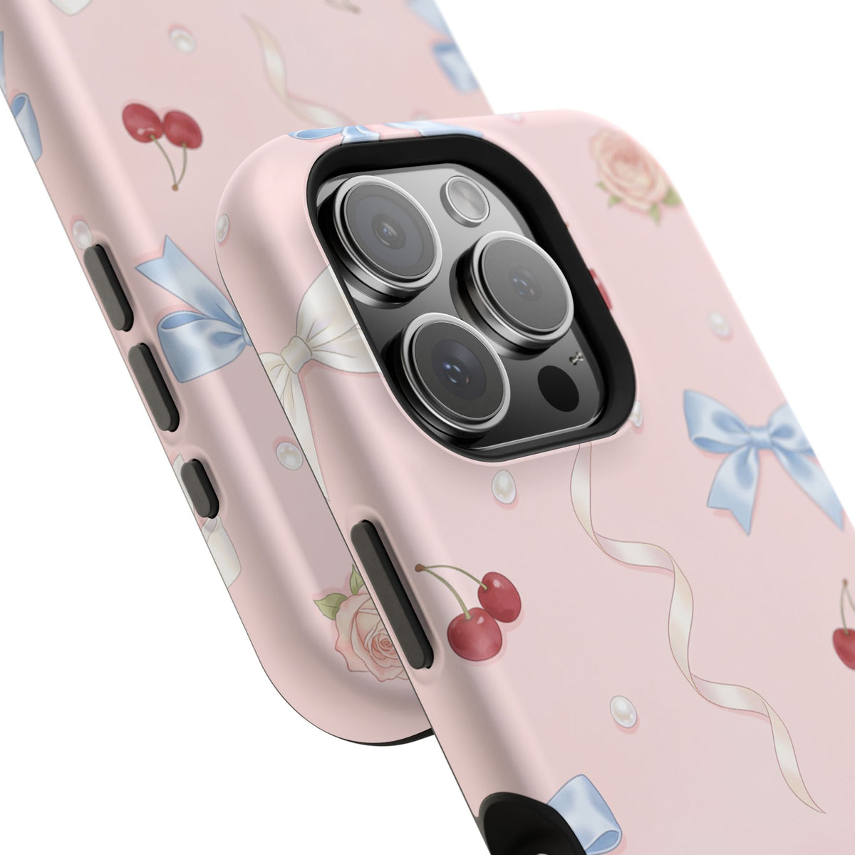 Pink Ribbon & Cherry Impact Phone Case — Cute Floral Bow Protective Case
