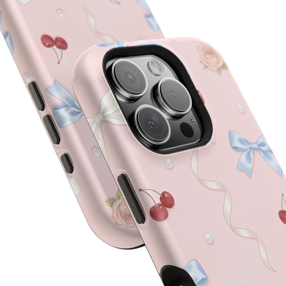Pink Ribbon & Cherry Impact Phone Case — Cute Floral Bow Protective Case