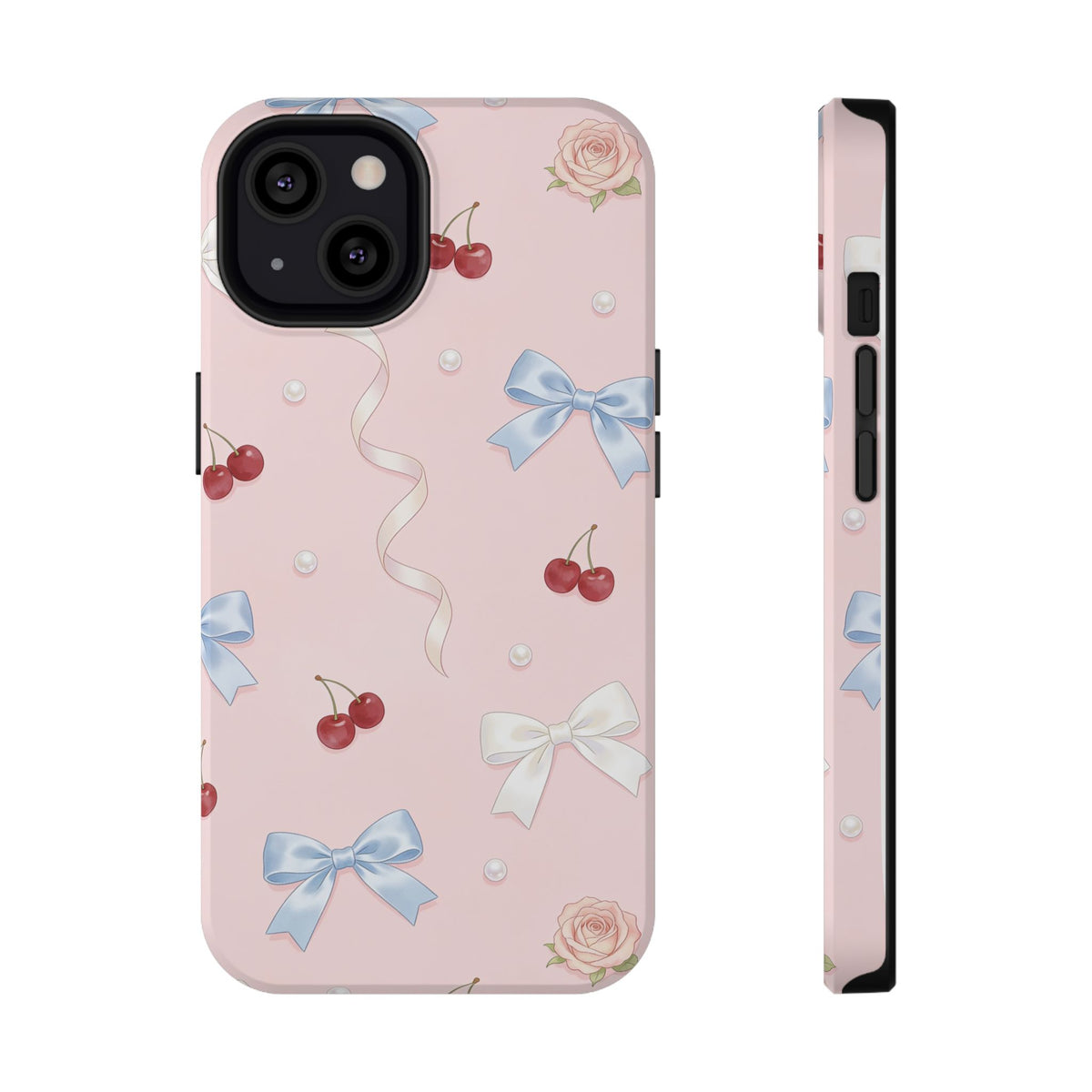 Pink Ribbon & Cherry Impact Phone Case — Cute Floral Bow Protective Case
