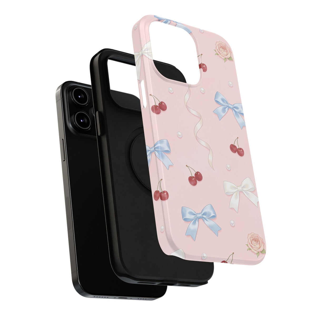 Pink Ribbon & Cherry Impact Phone Case — Cute Floral Bow Protective Case