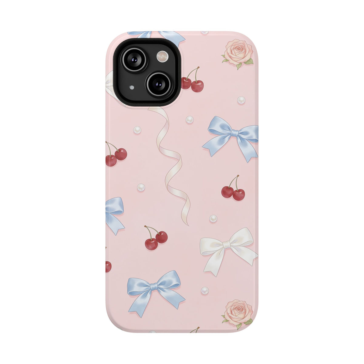 Pink Ribbon & Cherry Impact Phone Case — Cute Floral Bow Protective Case