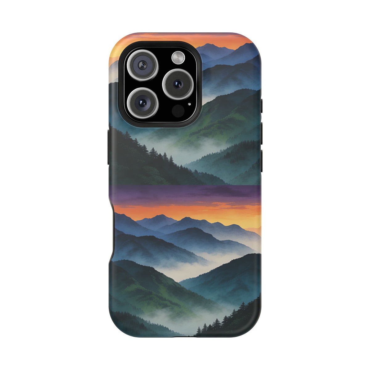 Mountain Mist Sunset Phone Case — Impact-Resistant Protective Cover