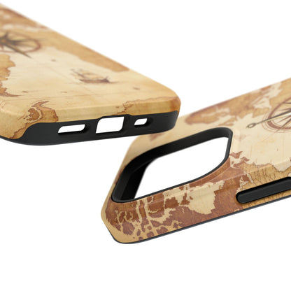 Vintage World Map Compass Phone Case — Nautical Explorer Impact-Resistant Case