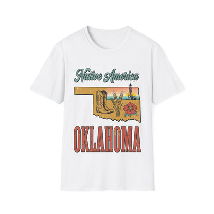 Native America Oklahoma T-Shirt | State Map Western Navajo Wheat Design