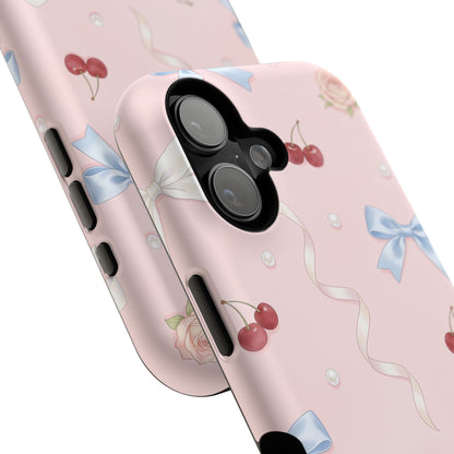 Pink Ribbon & Cherry Impact Phone Case — Cute Floral Bow Protective Case