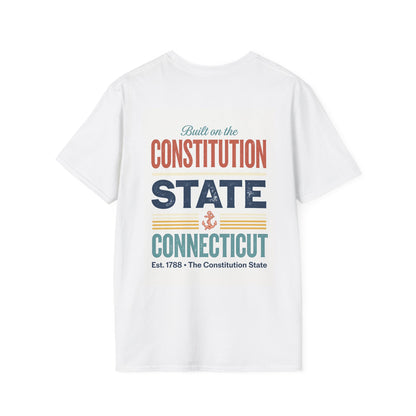 Connecticut retro state design T-Shirt | The Constitution State, lighthouse, leaves