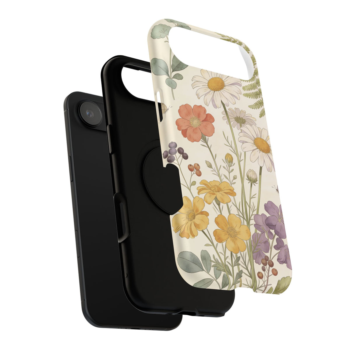 Floral Wildflower Impact-Resistant Phone Case — Daisy & Fern Protective Cover