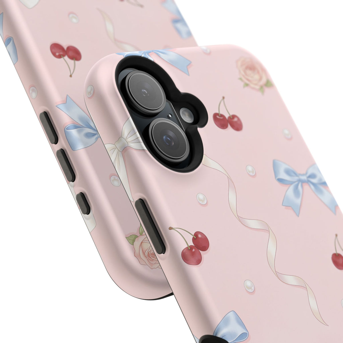 Pink Ribbon & Cherry Impact Phone Case — Cute Floral Bow Protective Case