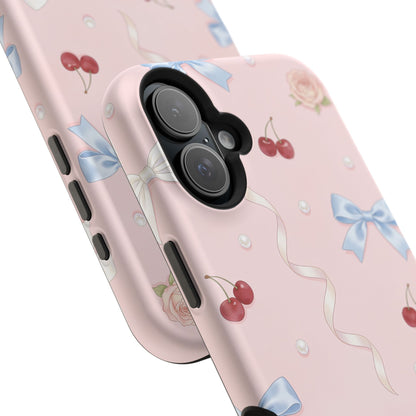 Pink Ribbon & Cherry Impact Phone Case — Cute Floral Bow Protective Case