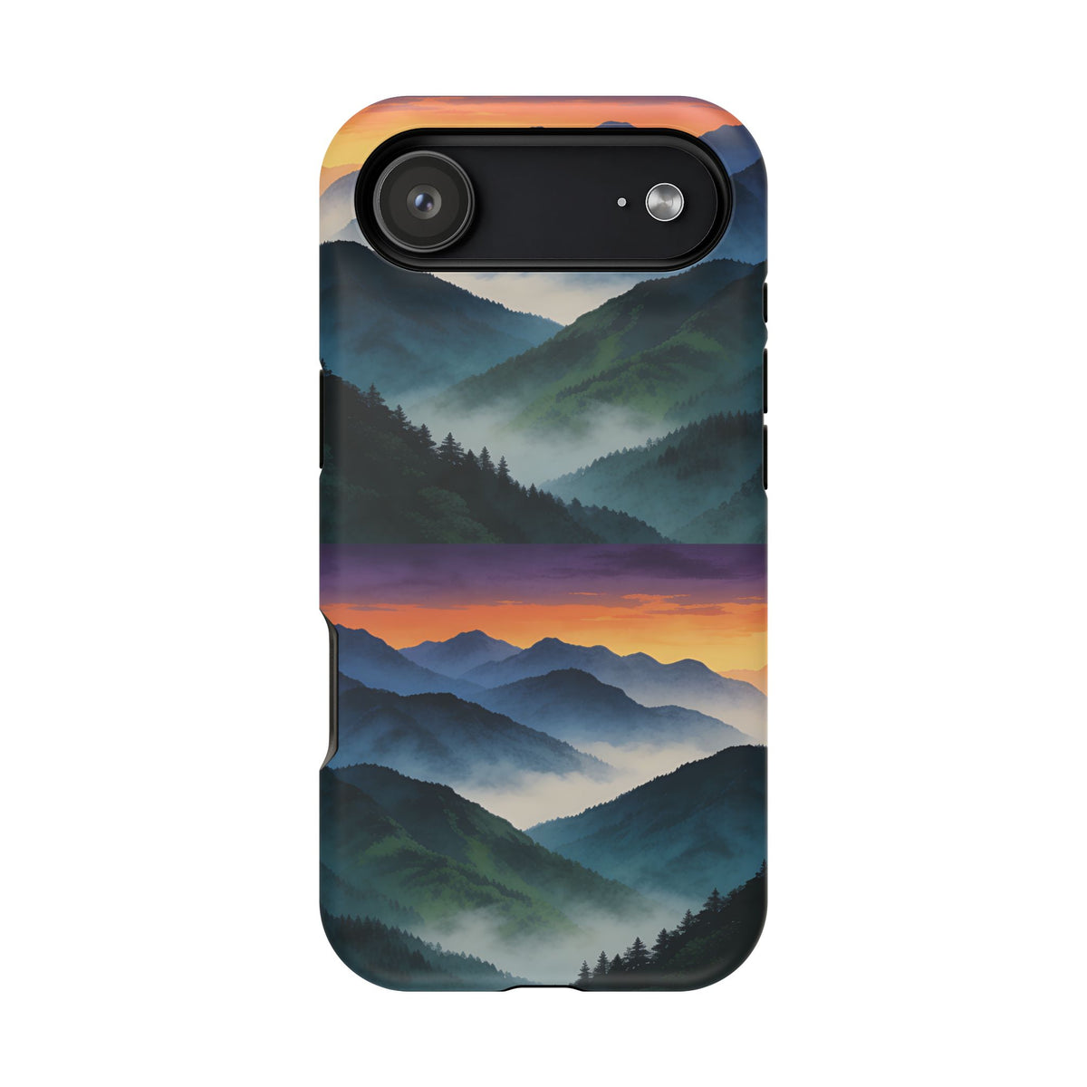 Mountain Mist Sunset Phone Case — Impact-Resistant Protective Cover