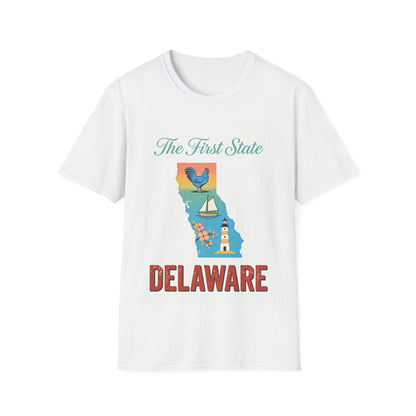 The First State Delaware shirt | state map rooster sailboat landmarks