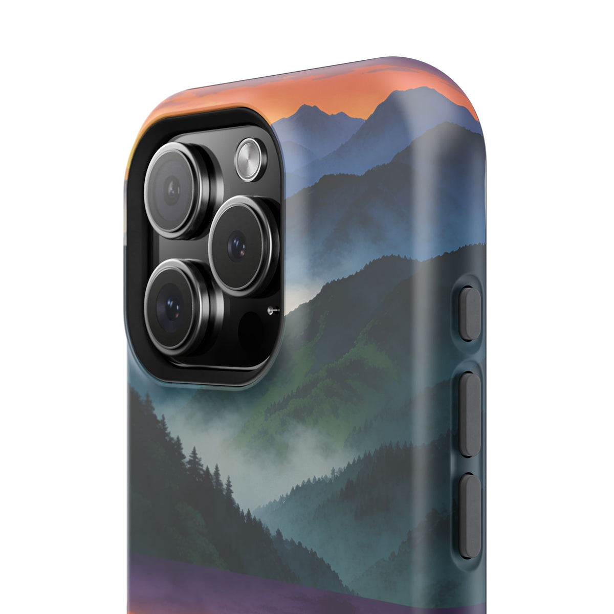 Mountain Mist Sunset Phone Case — Impact-Resistant Protective Cover