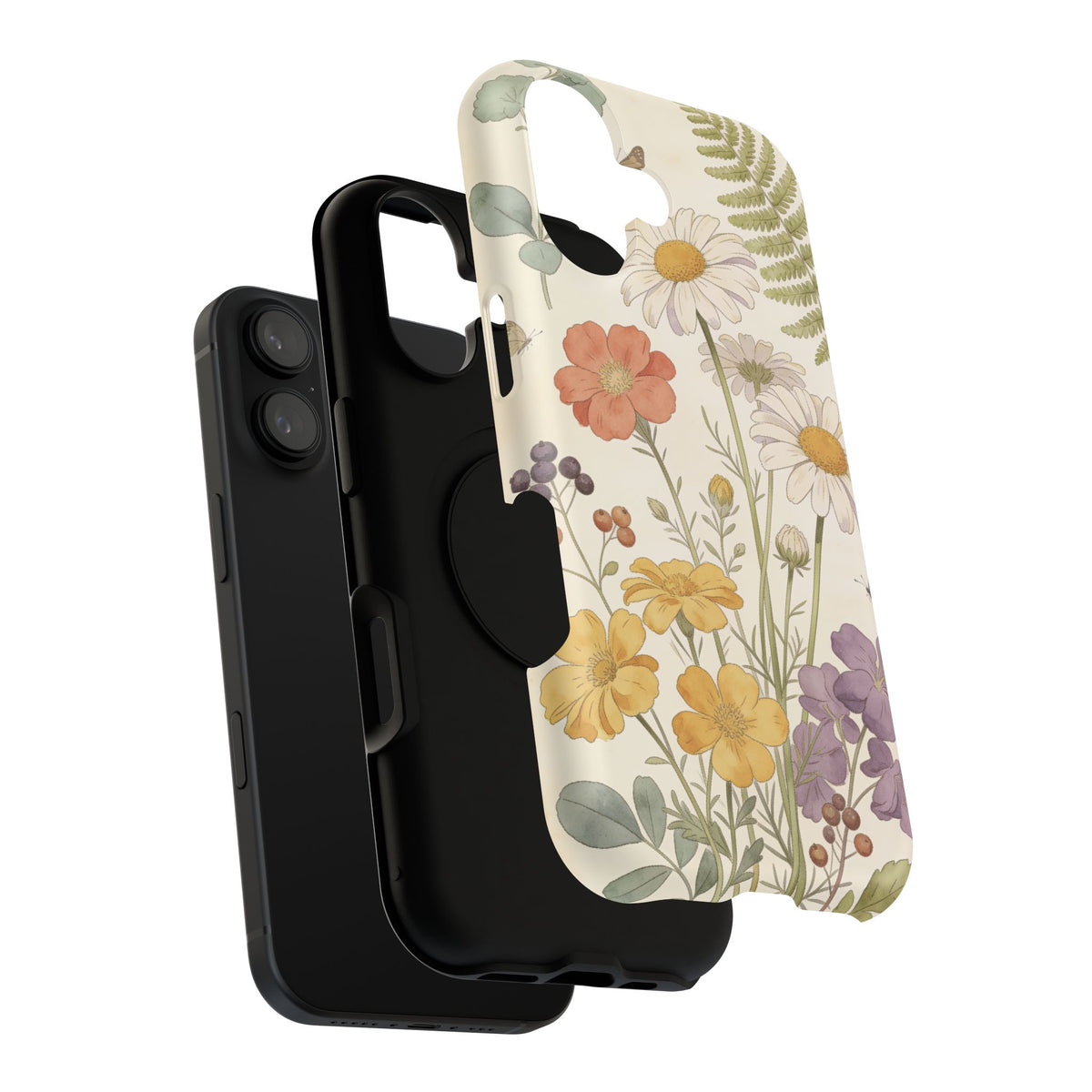 Floral Wildflower Impact-Resistant Phone Case — Daisy & Fern Protective Cover