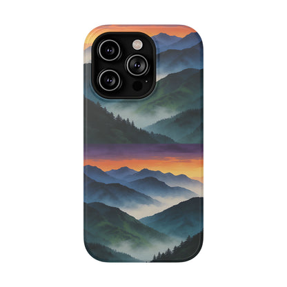 Mountain Mist Sunset Phone Case — Impact-Resistant Protective Cover