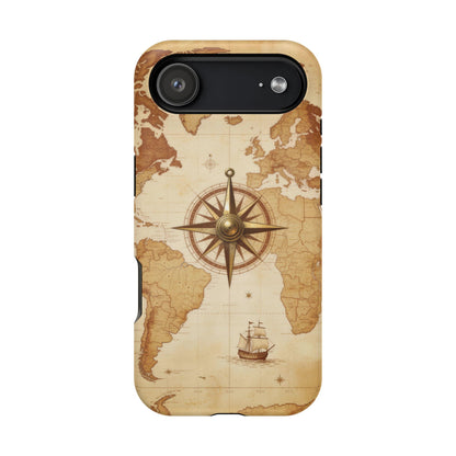 Vintage World Map Compass Phone Case — Nautical Explorer Impact-Resistant Case