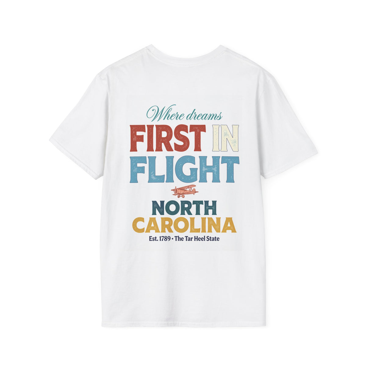 First in Flight airplane North Carolina T-Shirt | vintage lighthouse sunset