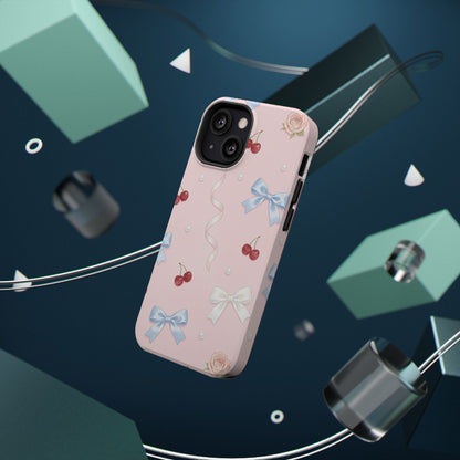 Pink Ribbon & Cherry Impact Phone Case — Cute Floral Bow Protective Case