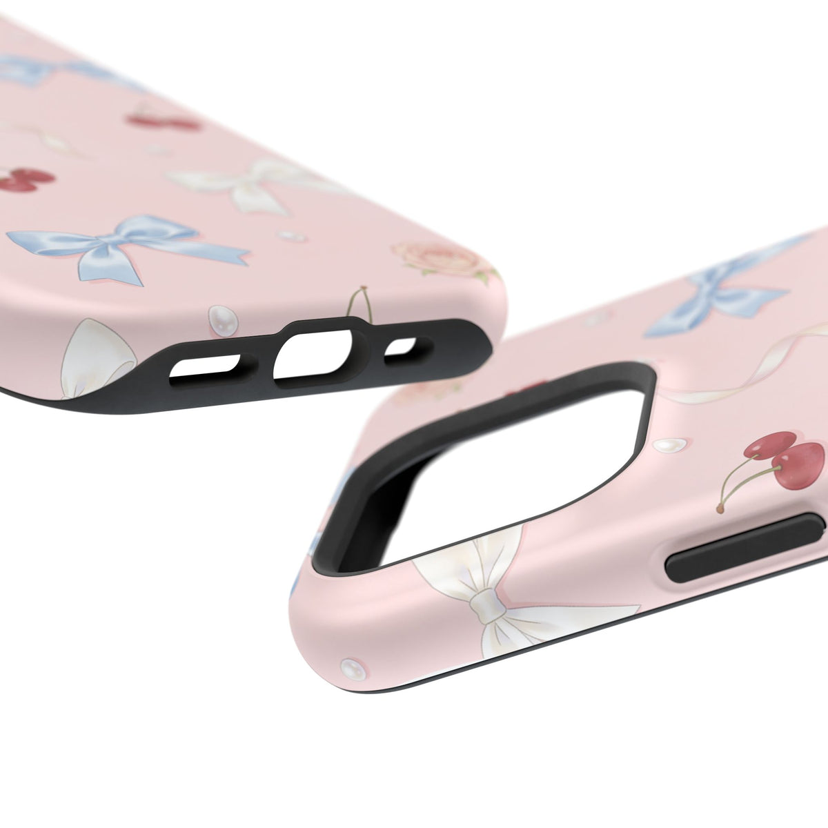 Pink Ribbon & Cherry Impact Phone Case — Cute Floral Bow Protective Case
