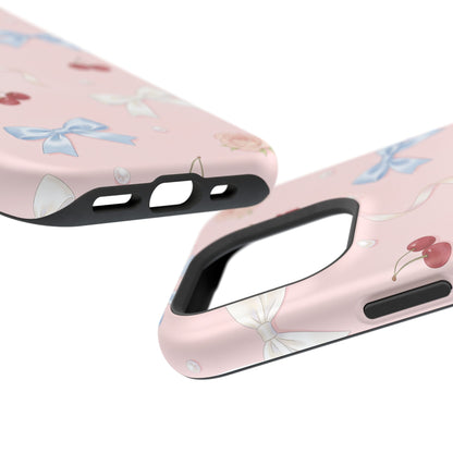 Pink Ribbon & Cherry Impact Phone Case — Cute Floral Bow Protective Case