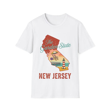 Garden State New Jersey T-Shirt | The Garden State map beach design