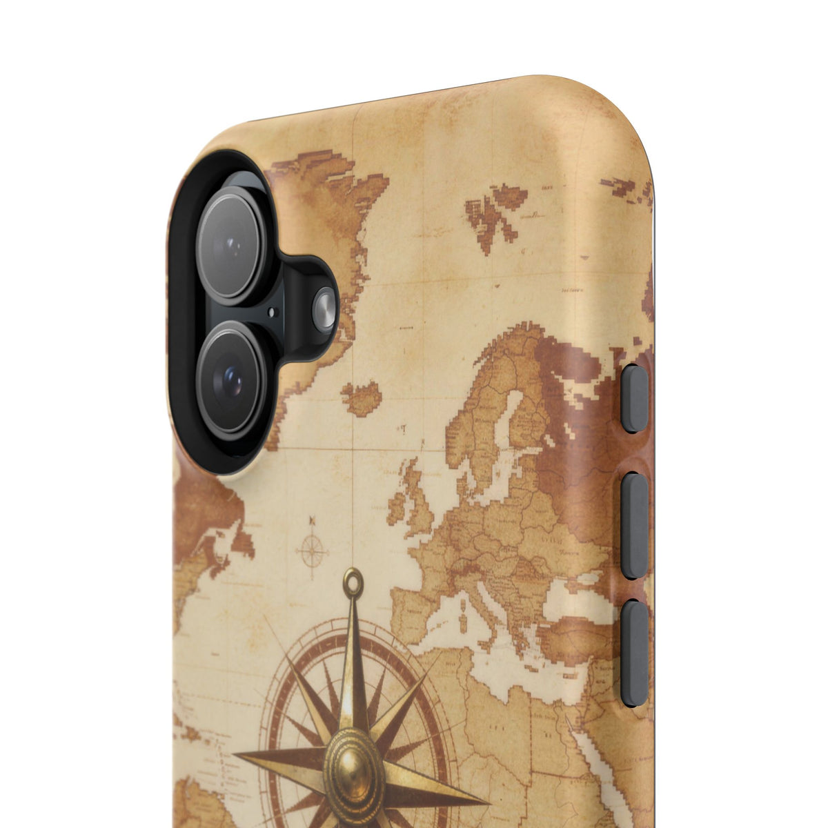 Vintage World Map Compass Phone Case — Nautical Explorer Impact-Resistant Case