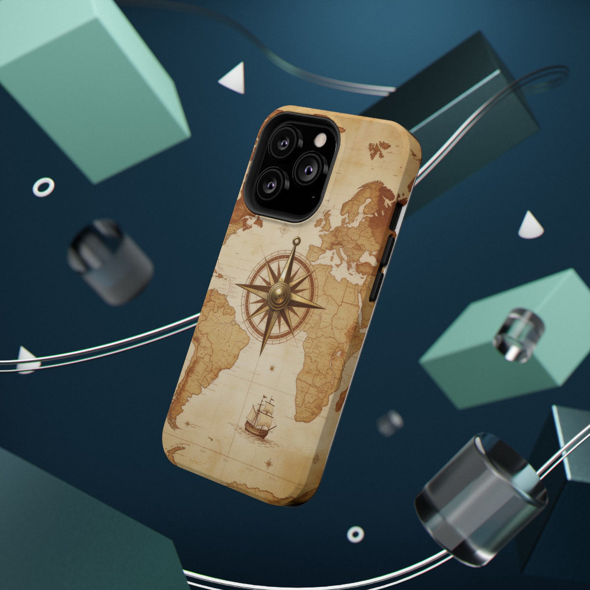 Vintage World Map Compass Phone Case — Nautical Explorer Impact-Resistant Case