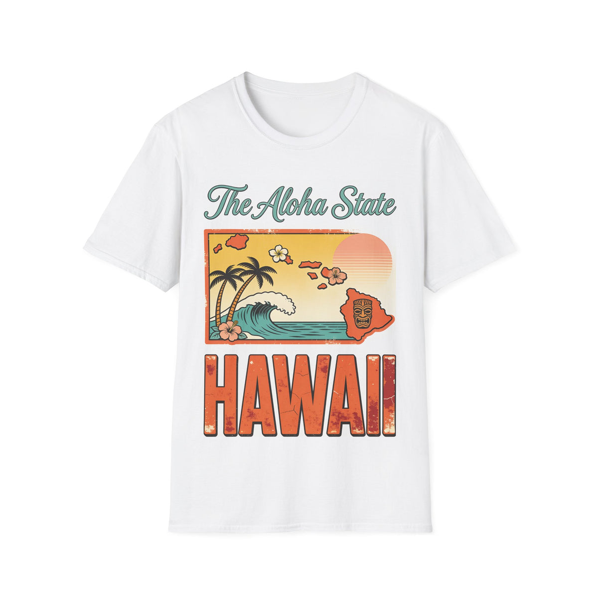 The Aloha State T-Shirt | Hawaii Retro Sunset Palm Beach Graphic