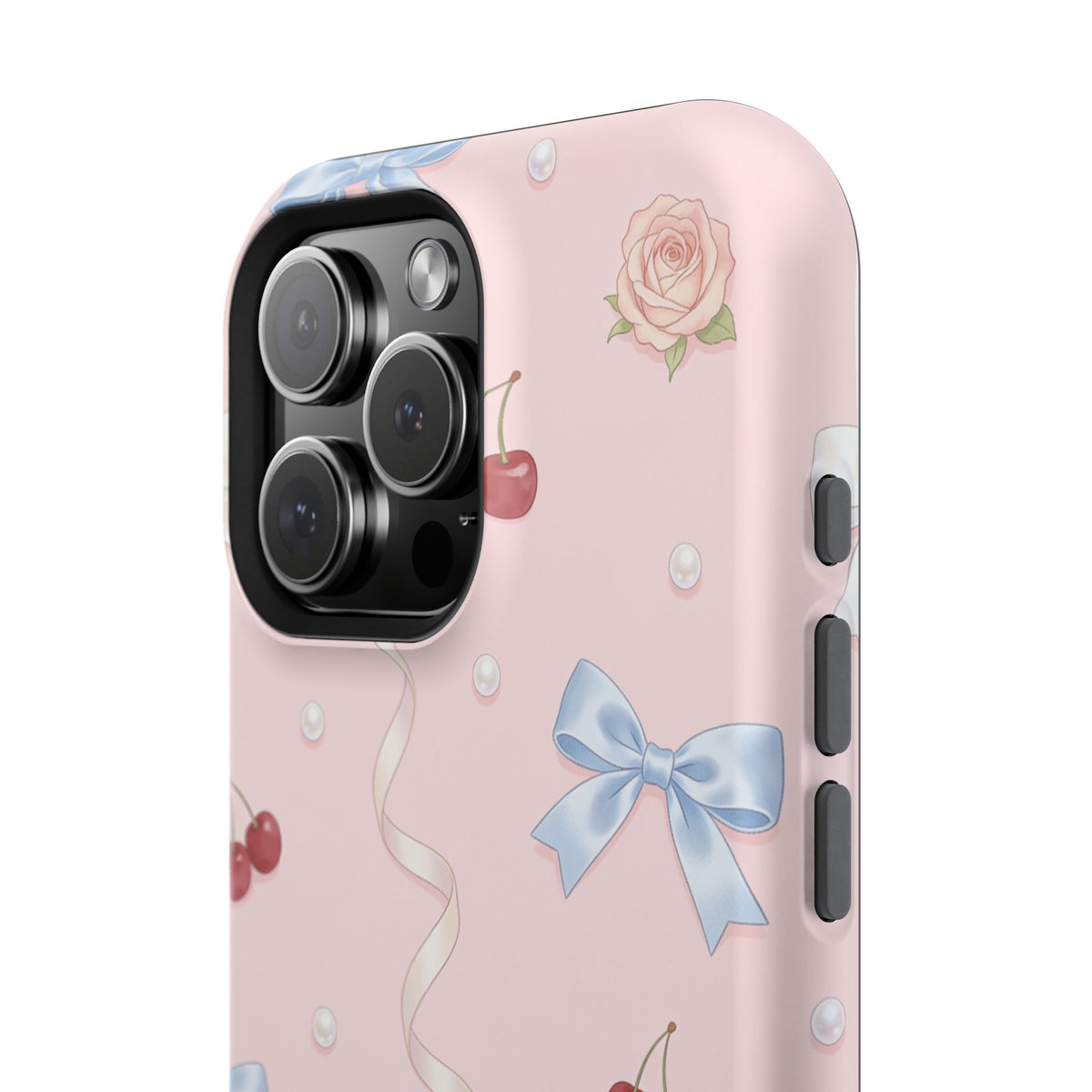 Pink Ribbon & Cherry Impact Phone Case — Cute Floral Bow Protective Case