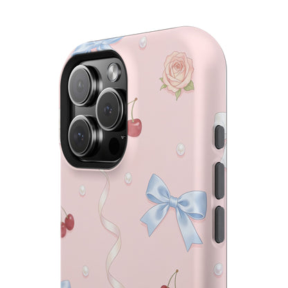 Pink Ribbon & Cherry Impact Phone Case — Cute Floral Bow Protective Case