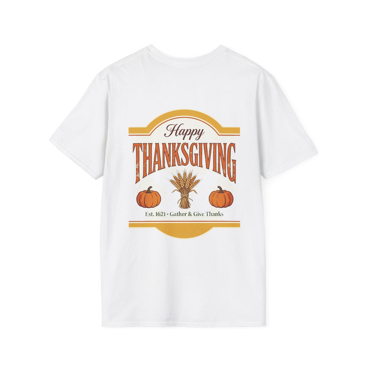 Happy Thanksgiving Retro T-Shirt — Vintage Wheat & Pumpkin Fall Tee