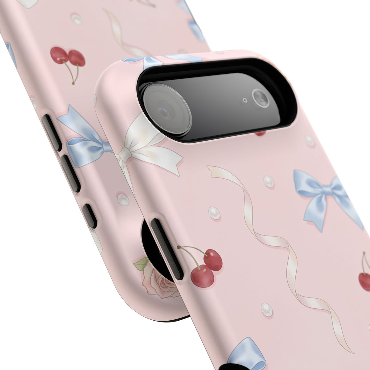 Pink Ribbon & Cherry Impact Phone Case — Cute Floral Bow Protective Case