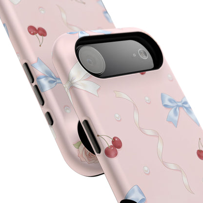 Pink Ribbon & Cherry Impact Phone Case — Cute Floral Bow Protective Case