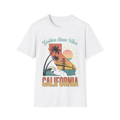 Golden State Vibes California T-Shirt | Palm Trees Sunset Surf Graphic