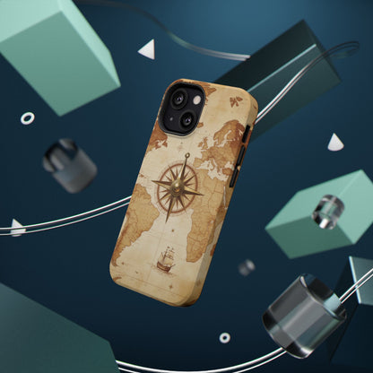 Vintage World Map Compass Phone Case — Nautical Explorer Impact-Resistant Case