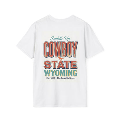 The Cowboy State Wyoming T-Shirt | Retro Mountain Rodeo Design