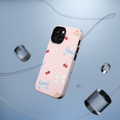 Pink Ribbon & Cherry Impact Phone Case — Cute Floral Bow Protective Case