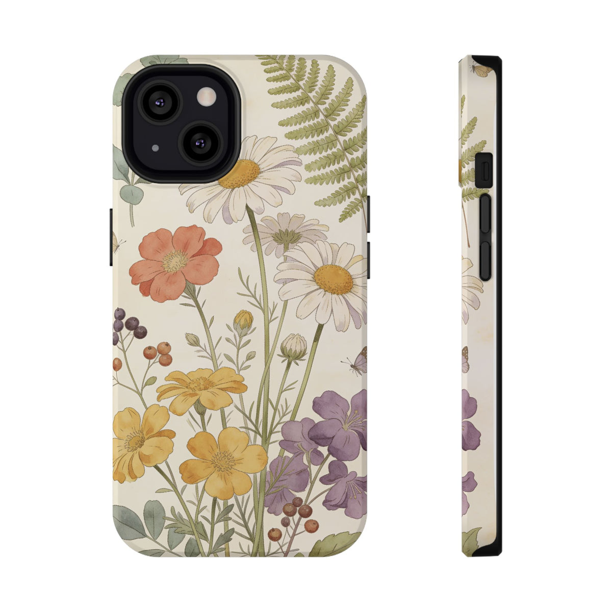 Floral Wildflower Impact-Resistant Phone Case — Daisy & Fern Protective Cover