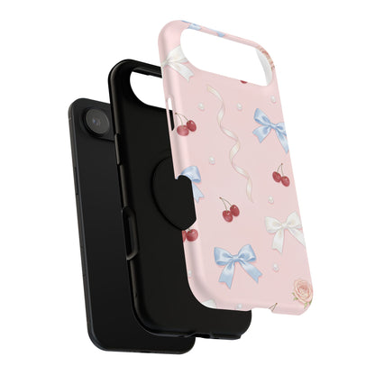 Pink Ribbon & Cherry Impact Phone Case — Cute Floral Bow Protective Case